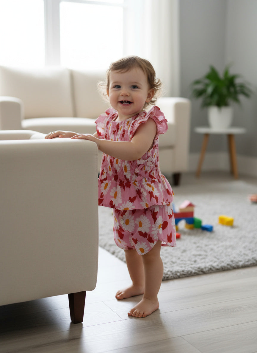 Pink Daisy Printed Cotton Co-ord Set