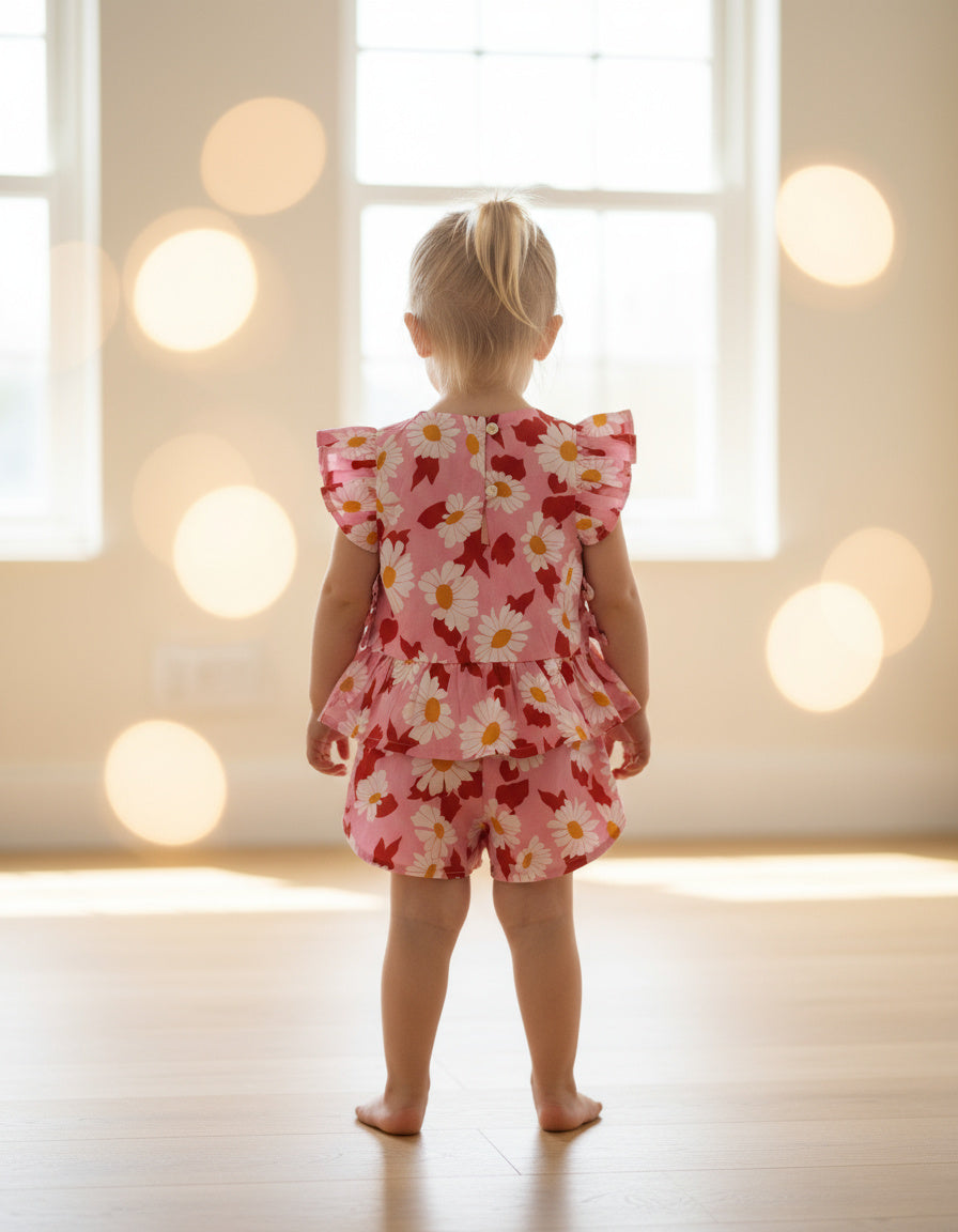 Pink Daisy Printed Cotton Co-ord Set
