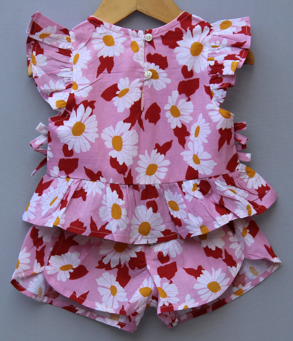 Pink Daisy Printed Cotton Co-ord Set