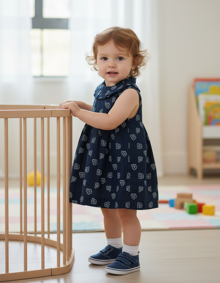 Navy Blue Printed Cotton Frock