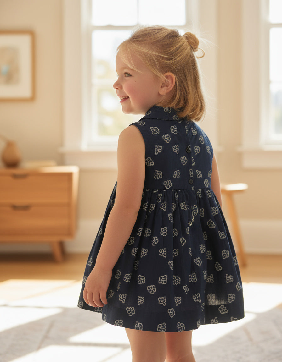 Navy Blue Printed Cotton Frock