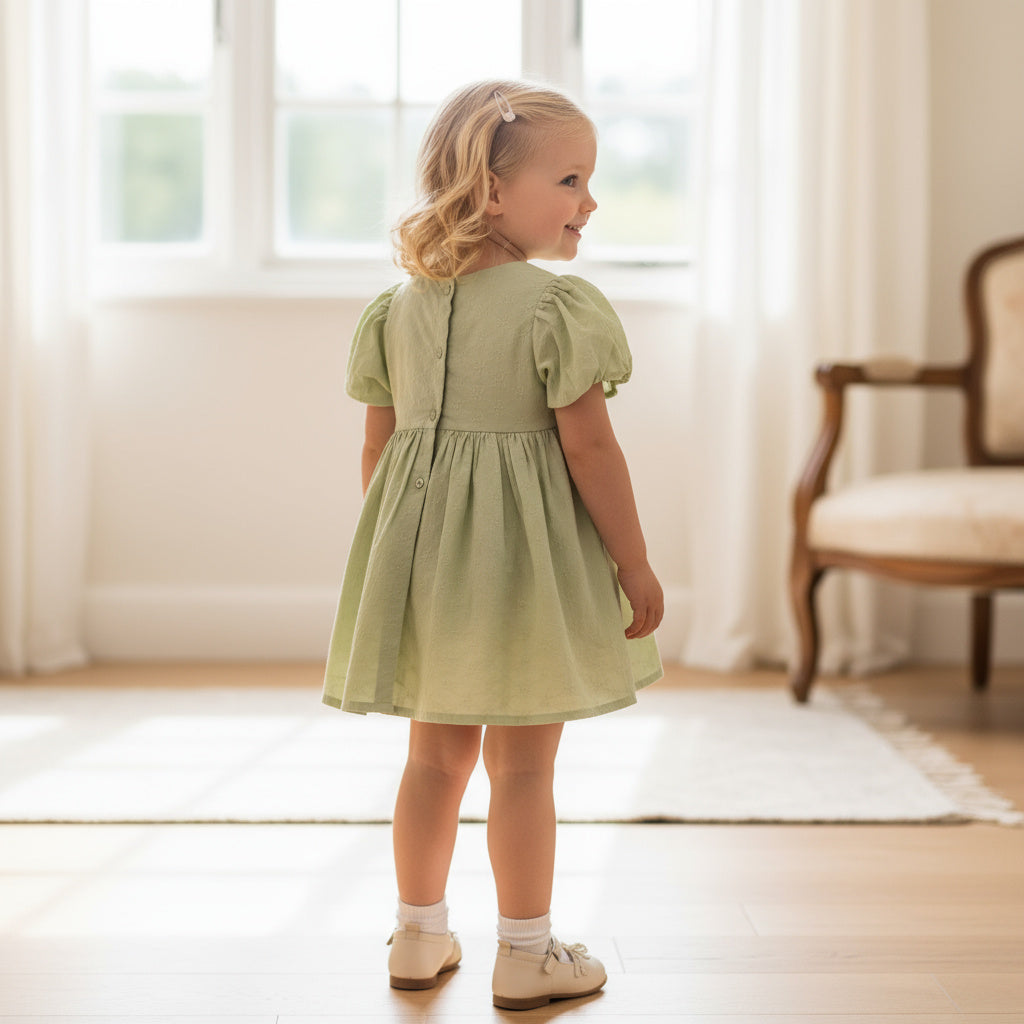 Classic Pastel Green Smocked Cotton Baby Girl Dress