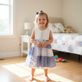 Blue & White Floral Patchwork Cotton Frock