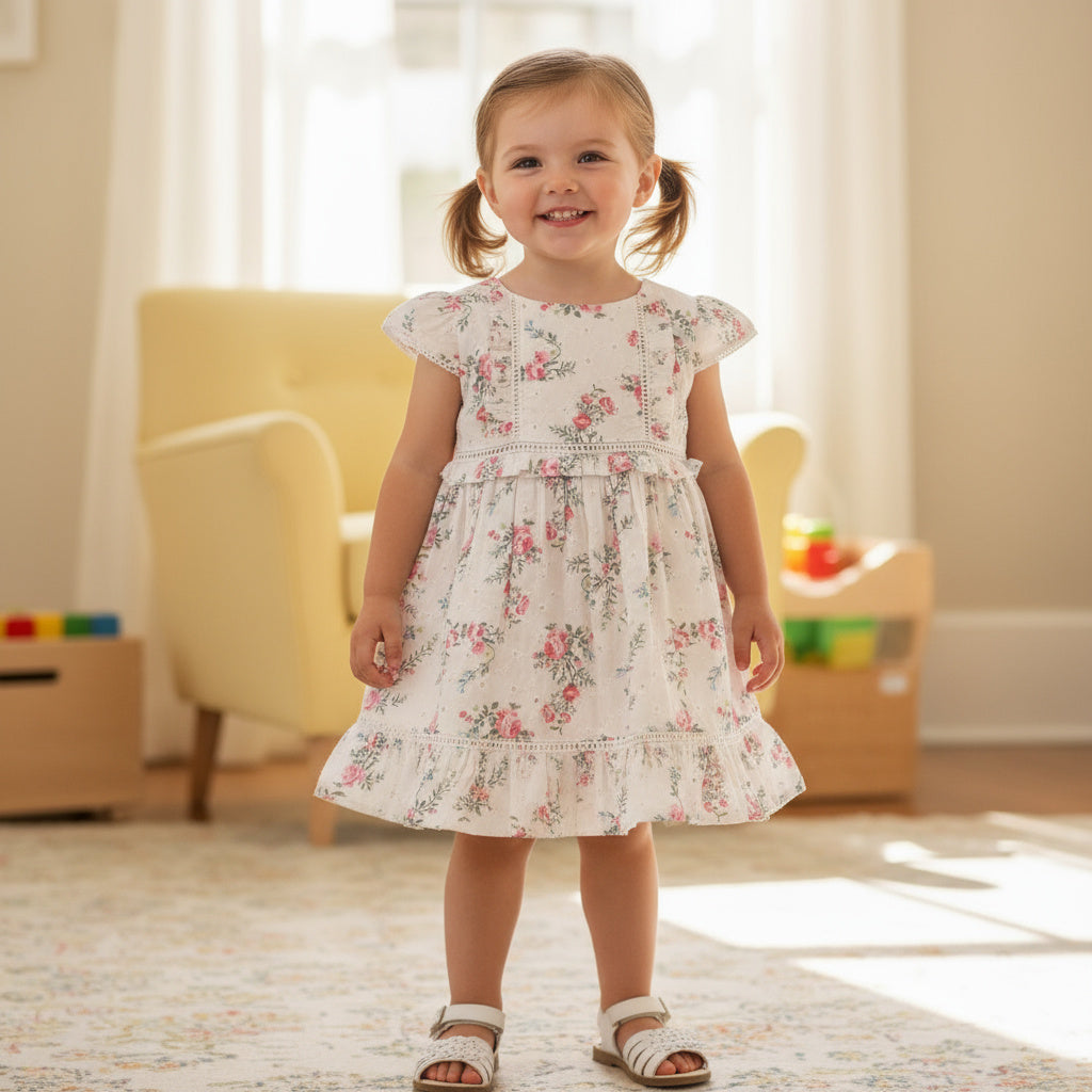 Nut brown Floral Embroidered Cotton Frock