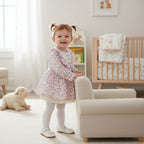 Floral Printed Cotton Frock with Frill Neck
