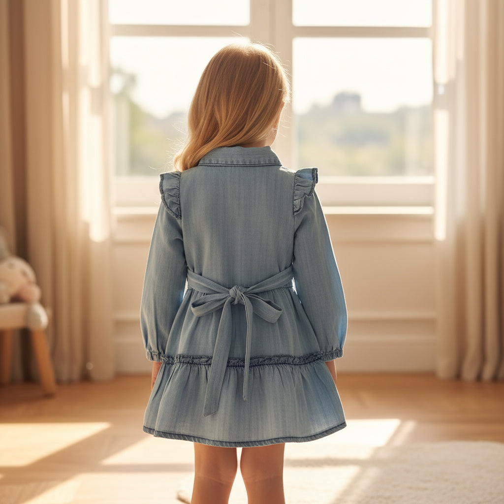 ​Stylish Baby Girls Light Blue Denim Dress