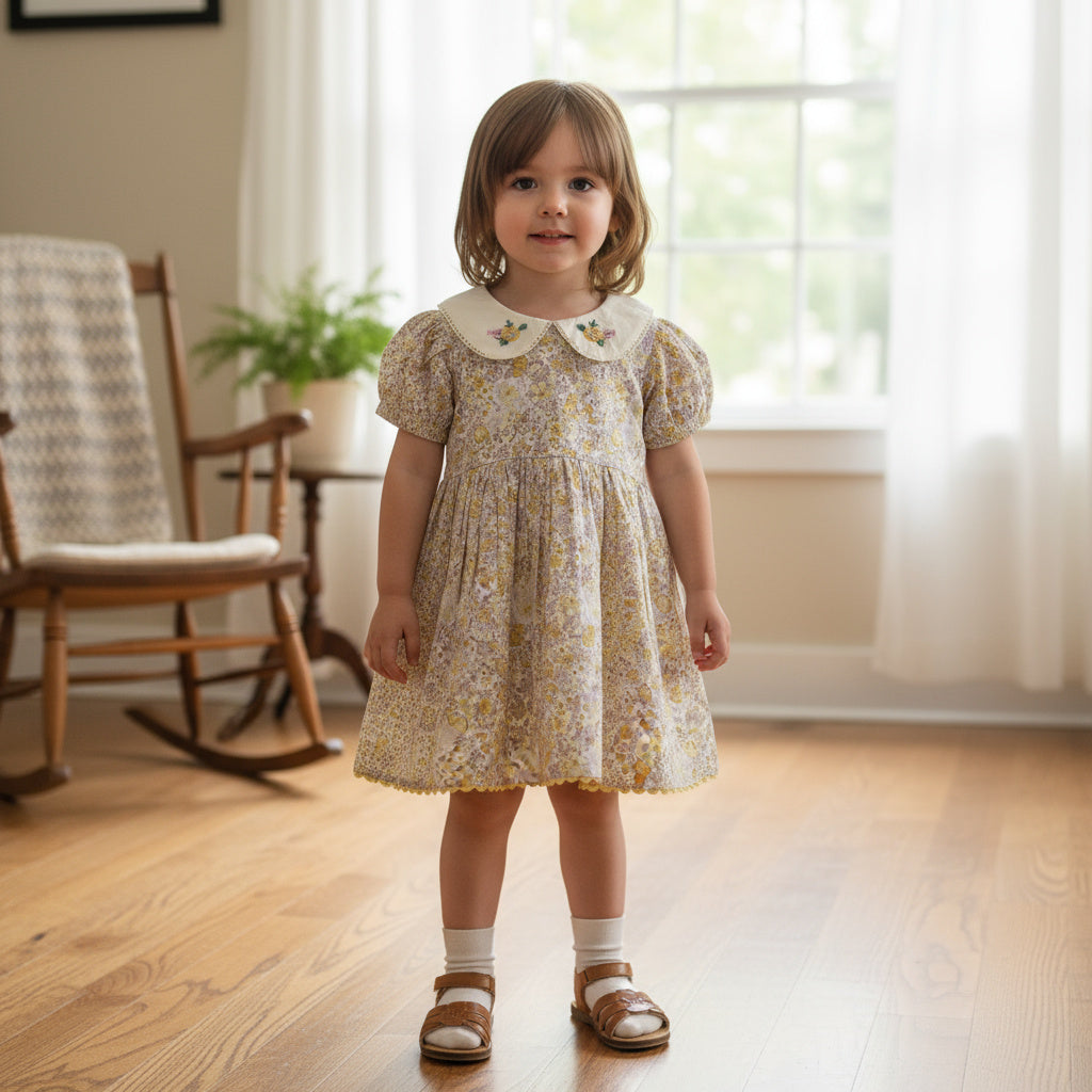 yellow floral frock is designed