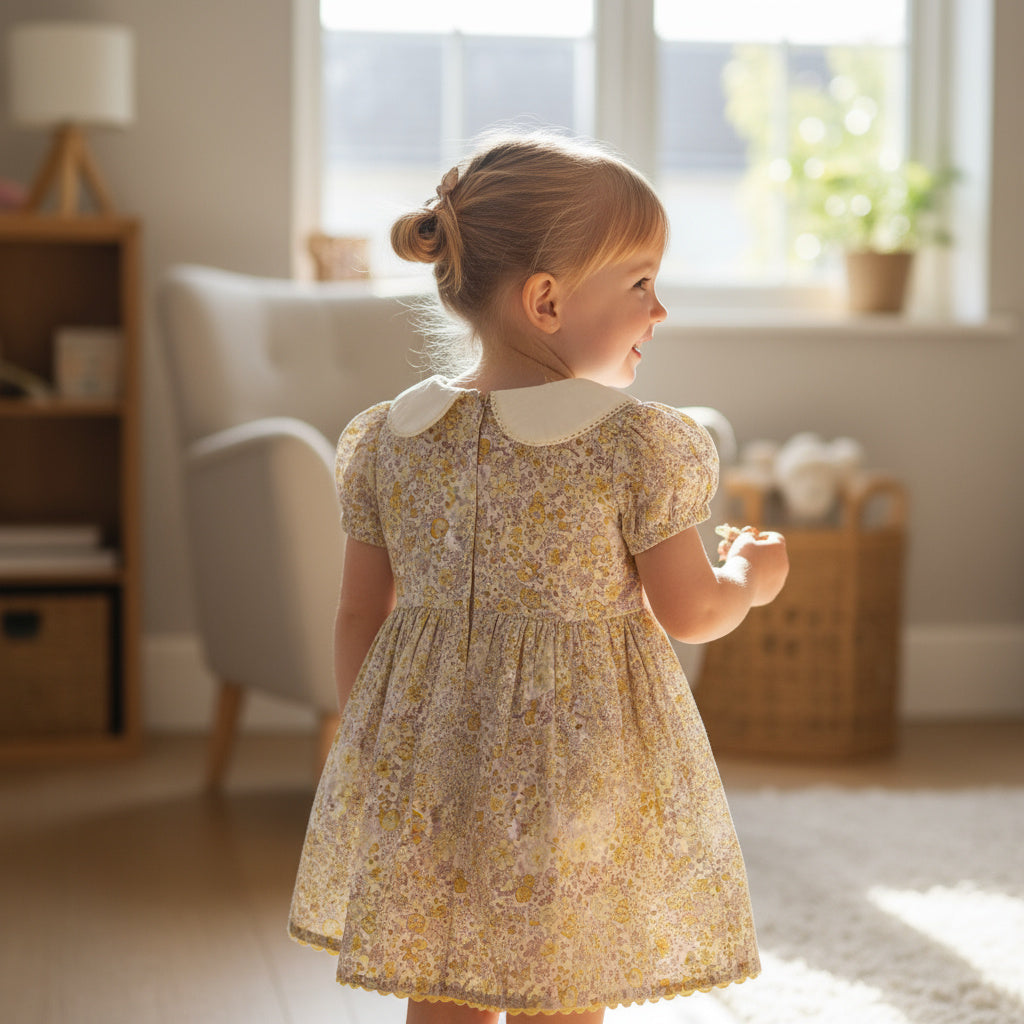 yellow floral frock is designed