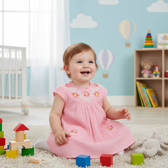 Embroidered Cotton Dress for Baby Girls