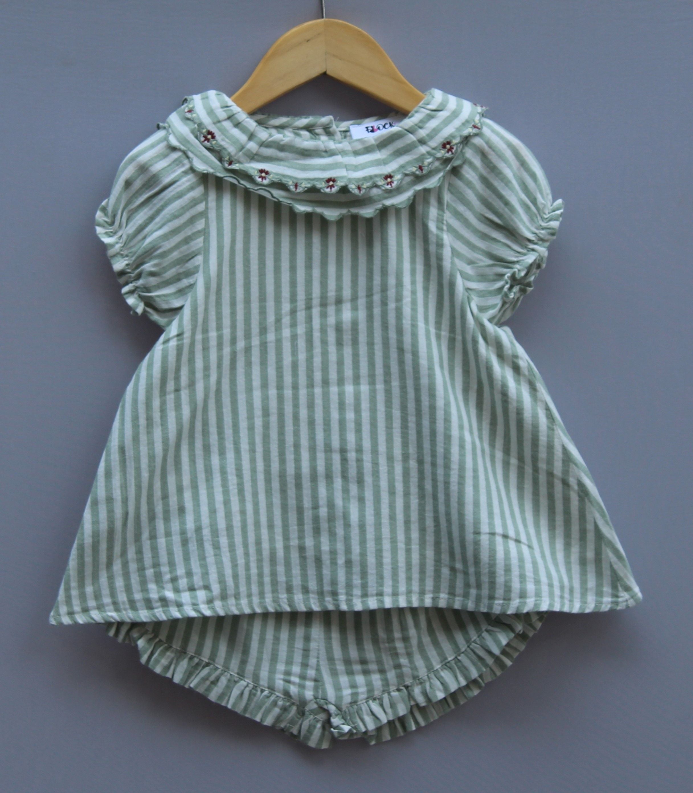 ​Green Striped Cotton Top & Bloomer Set