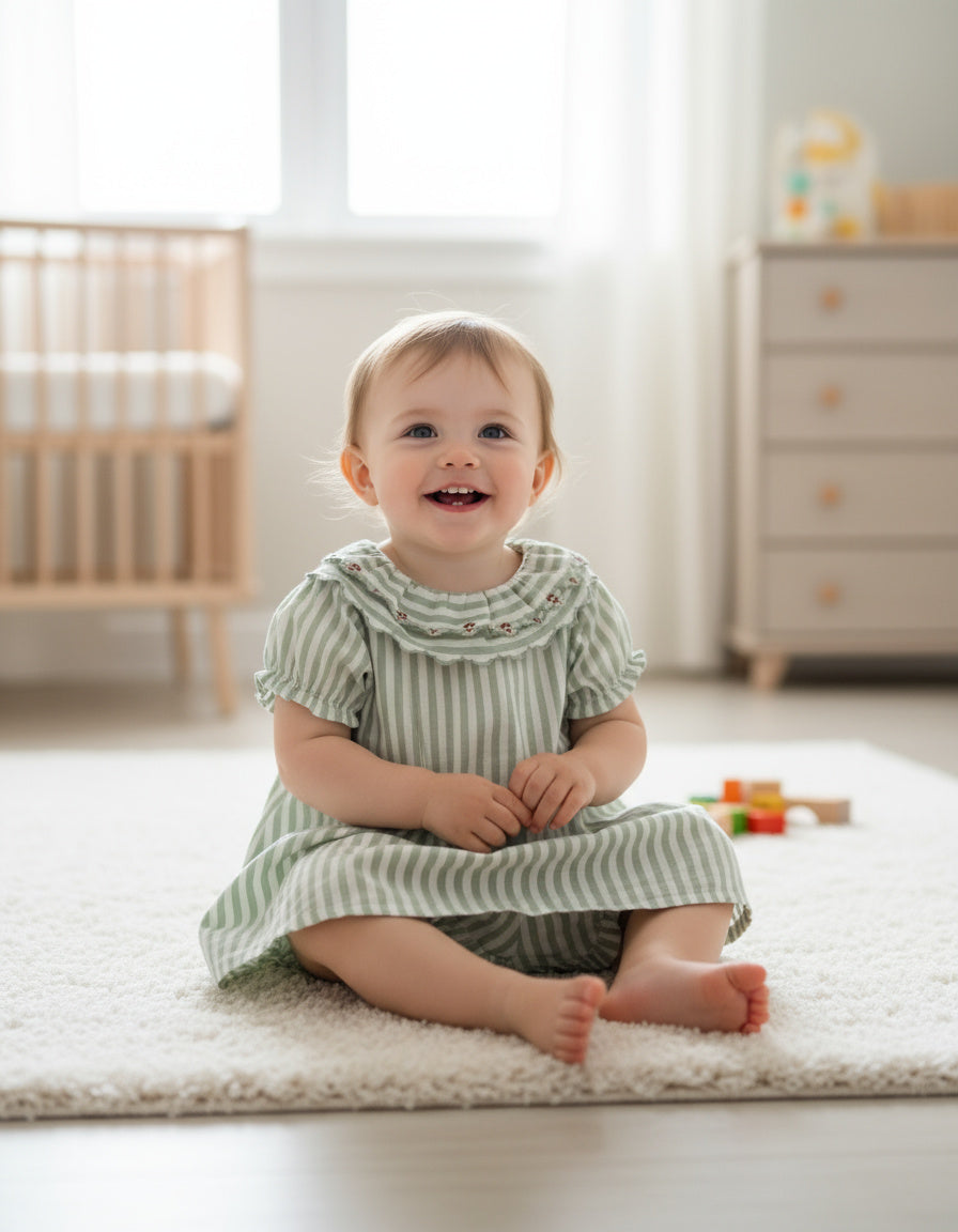 ​Green Striped Cotton Top & Bloomer Set