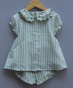 ​Green Striped Cotton Top & Bloomer Set