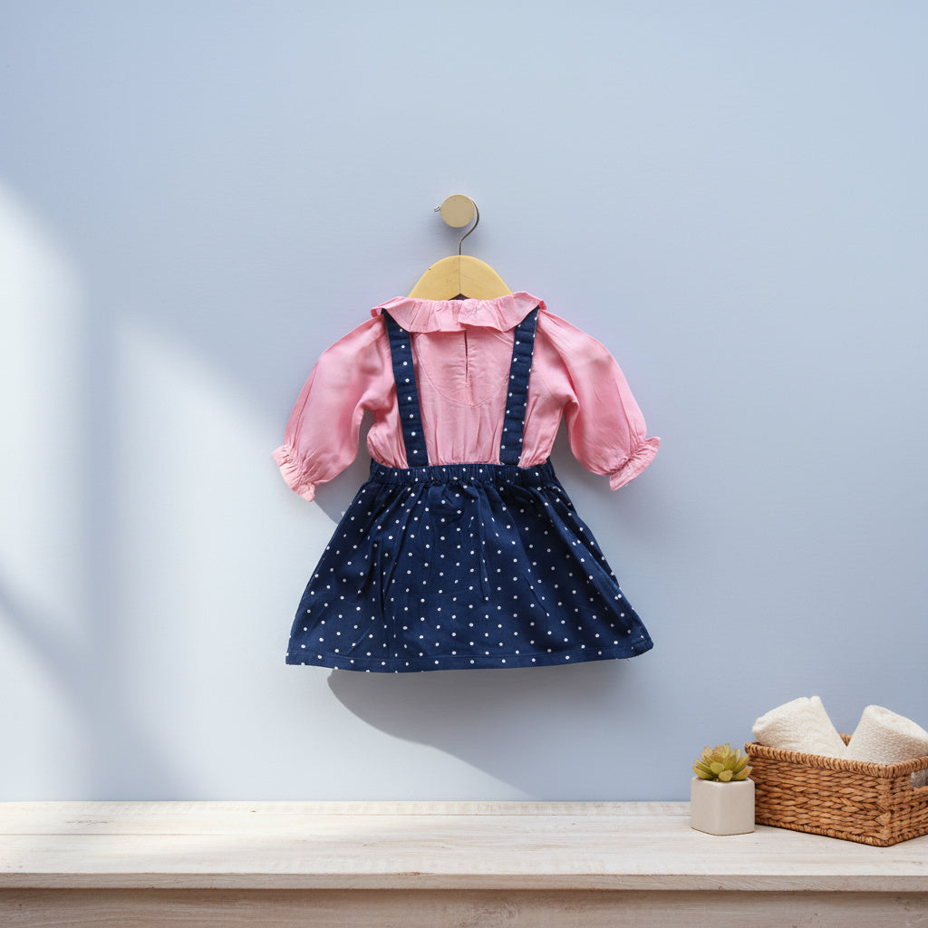 Navy Blue Polka Dot Cotton Cotra Dungaree