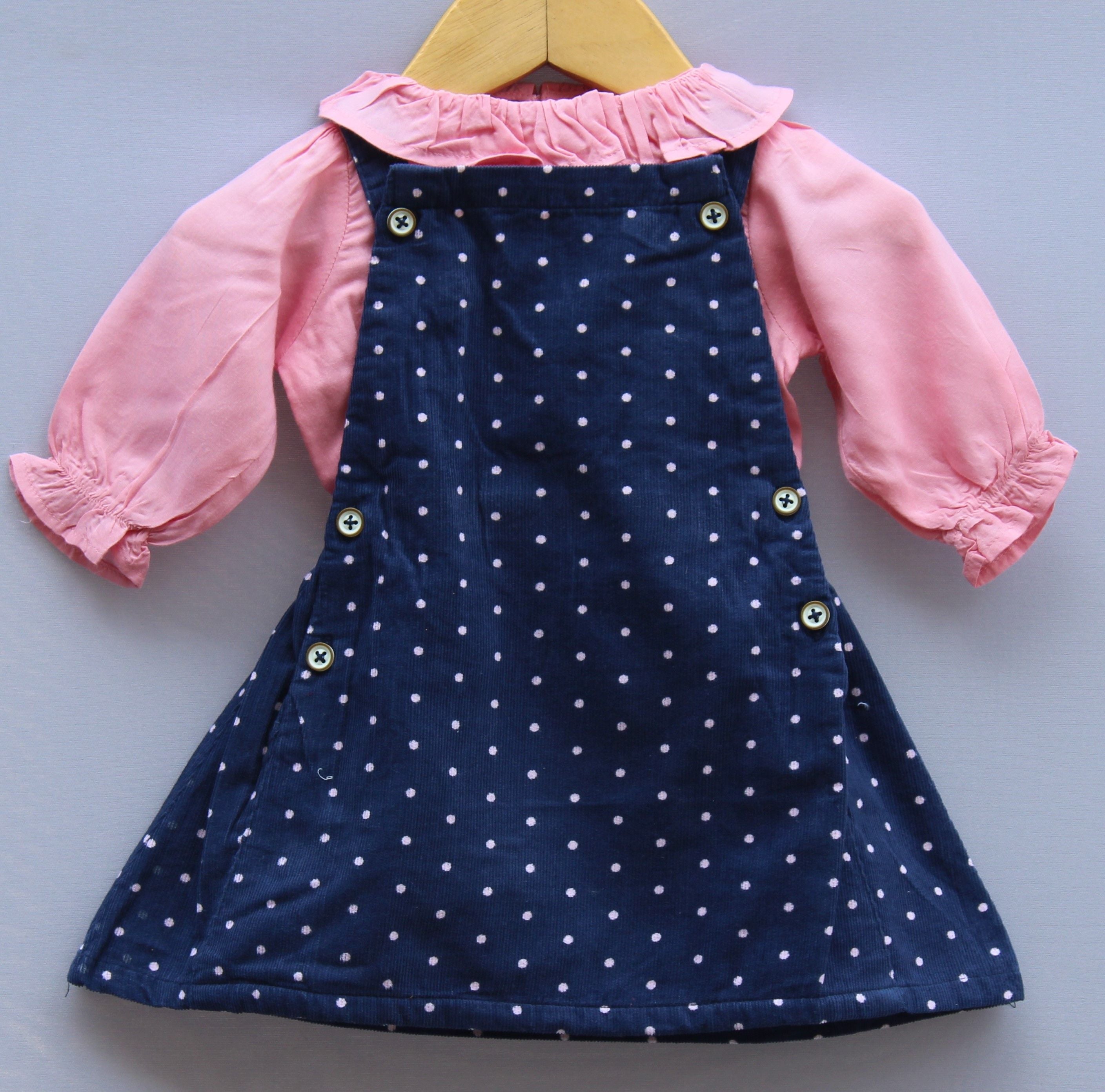 Navy Blue Polka Dot Cotton Cotra Dungaree
