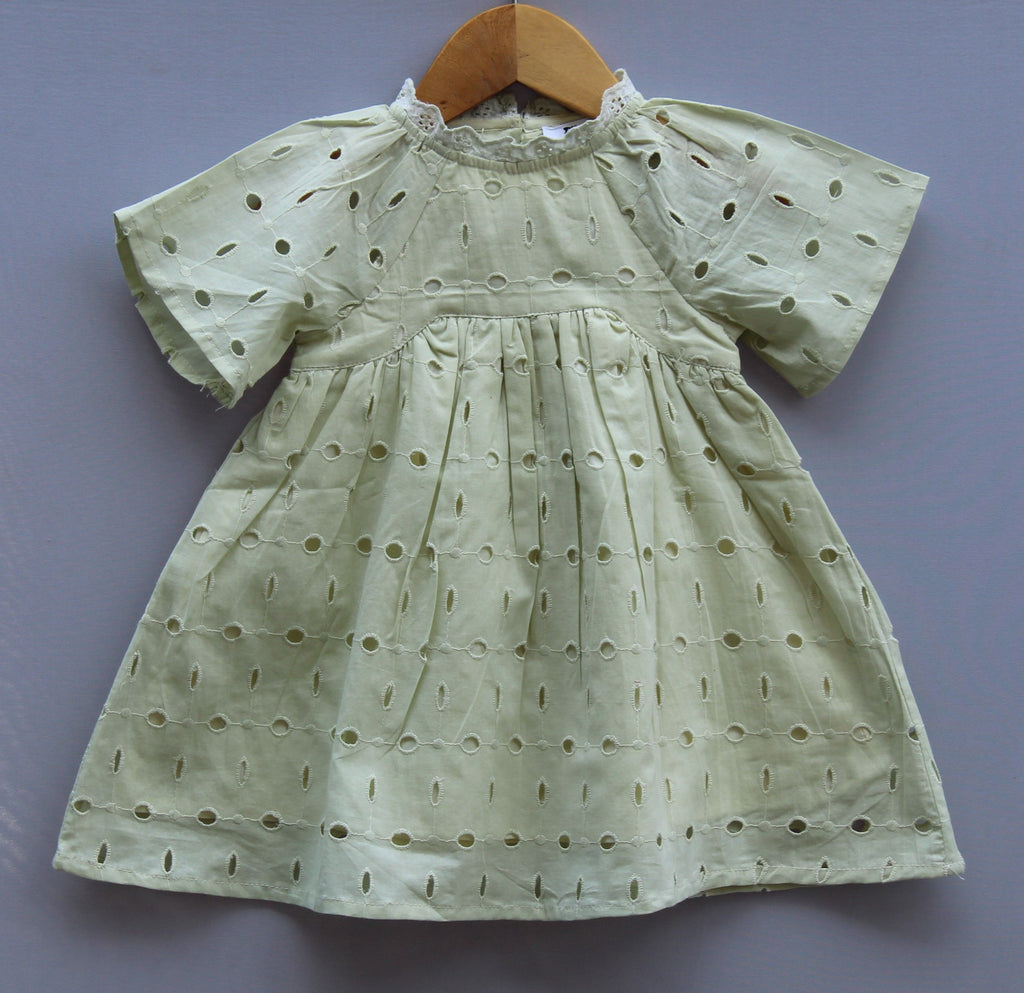 ​Pastel Green Cotton Eyelet Frock