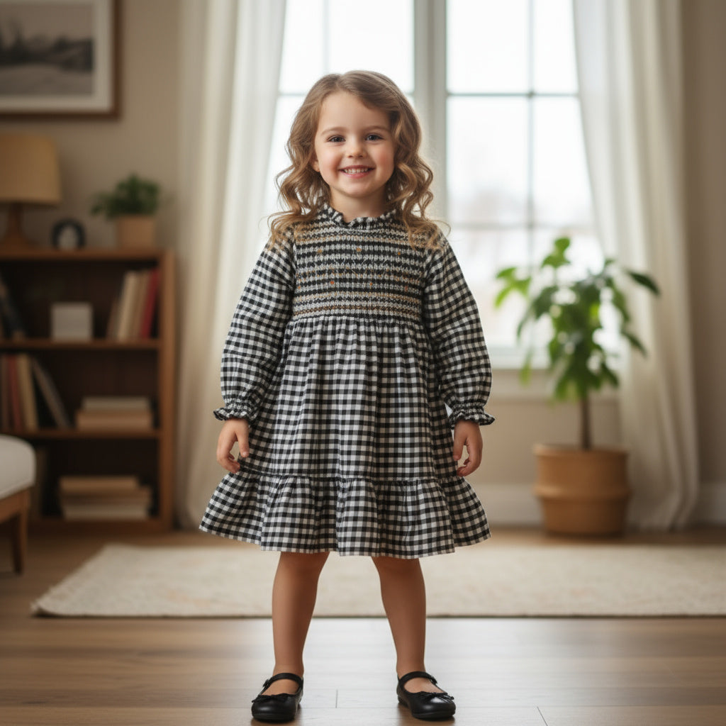 ​Black & White Checkered Cotton Frock