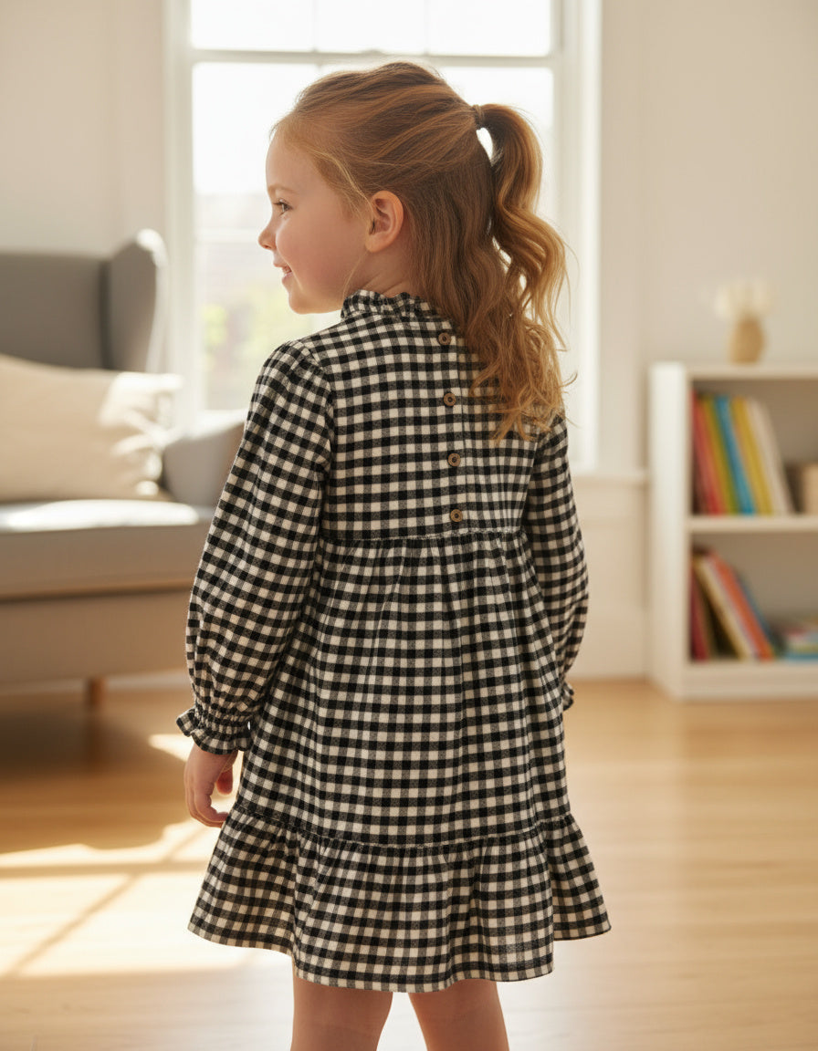 ​Black & White Checkered Cotton Frock