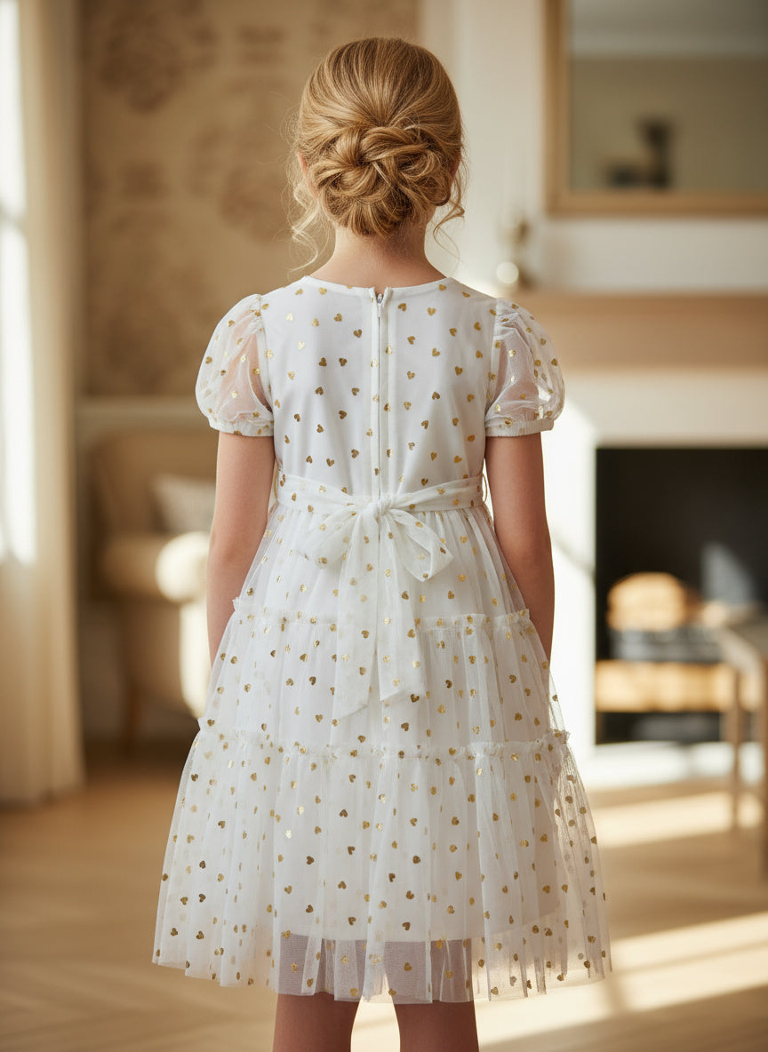 ​White & Gold Layered Net Party Frock