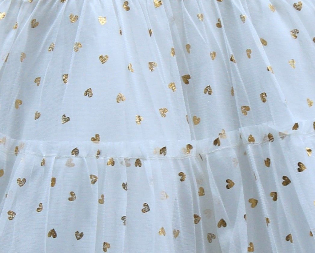 ​White & Gold Layered Net Party Frock
