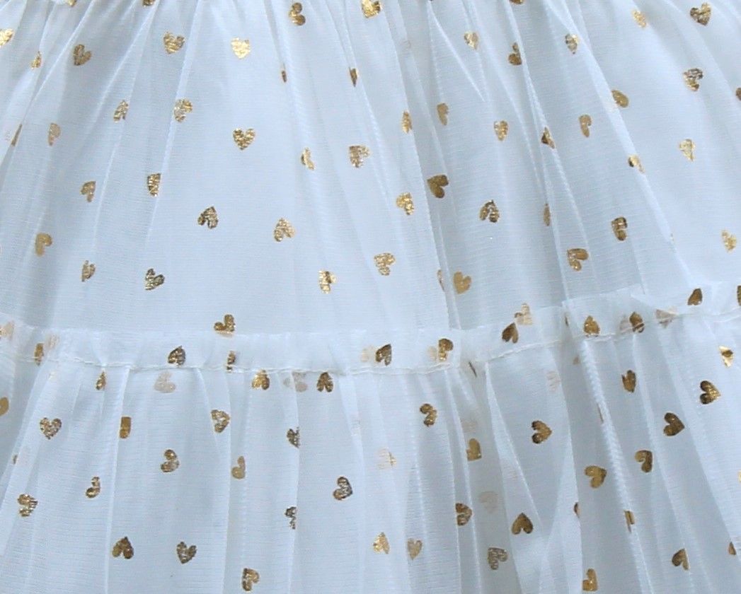 ​White & Gold Layered Net Party Frock