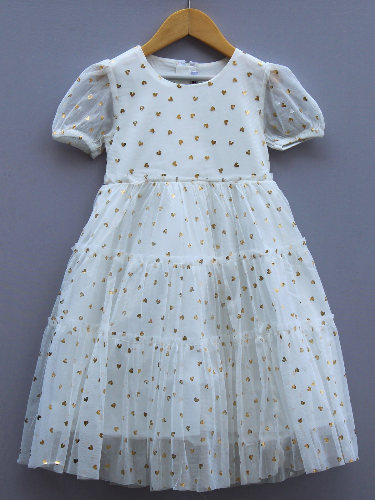 ​White & Gold Layered Net Party Frock