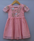 ​Peach Embroidered Net Party Frock for Baby Girls