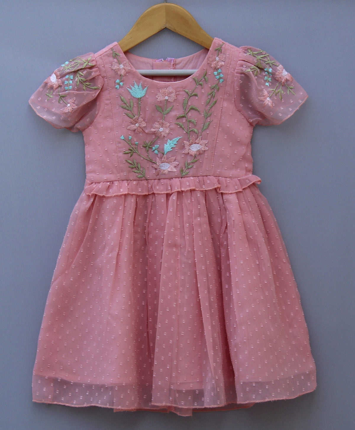 ​Peach Embroidered Net Party Frock for Baby Girls
