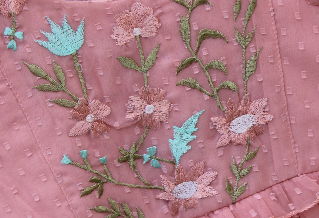 ​Peach Embroidered Net Party Frock for Baby Girls