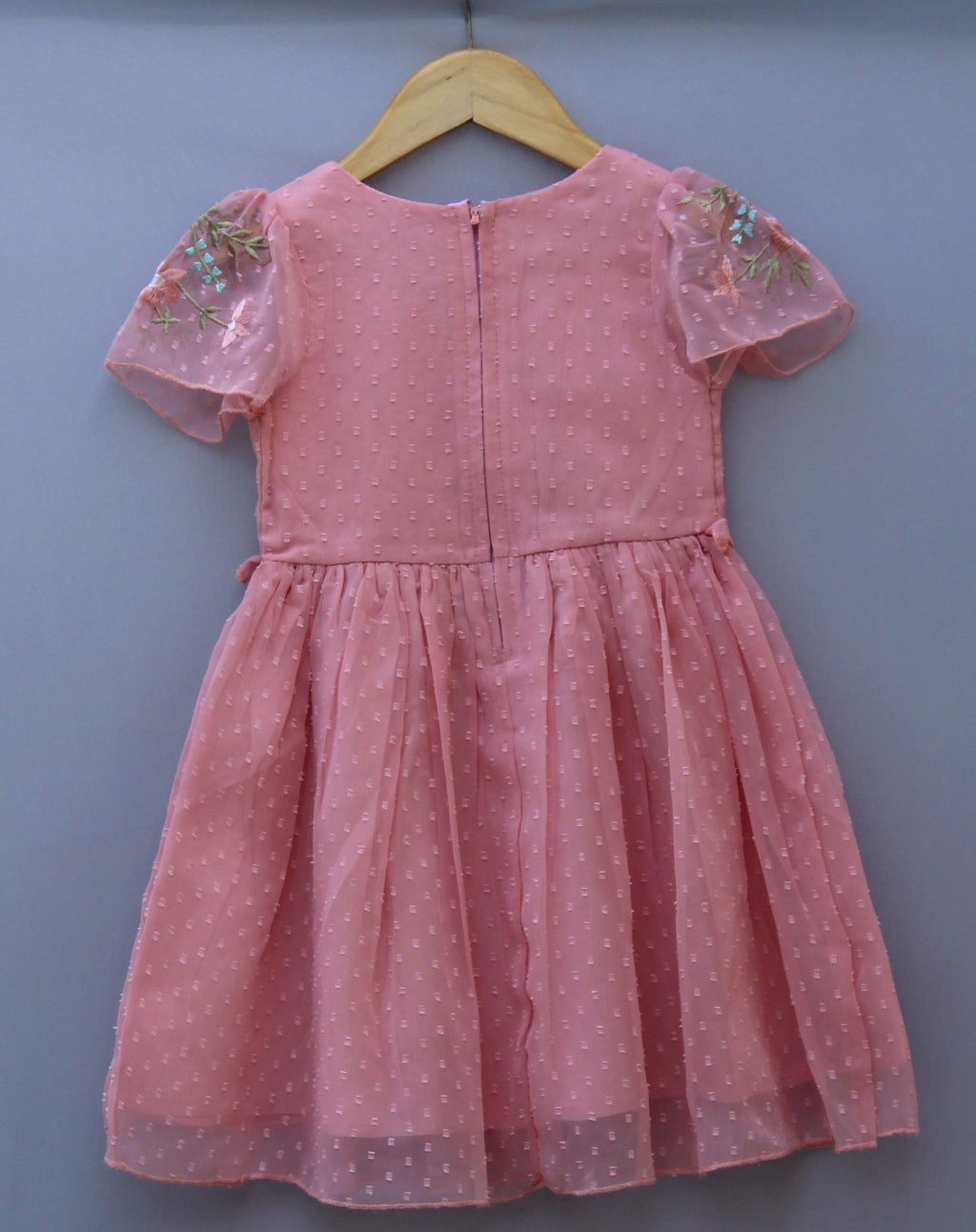 ​Peach Embroidered Net Party Frock for Baby Girls