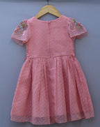 ​Peach Embroidered Net Party Frock for Baby Girls