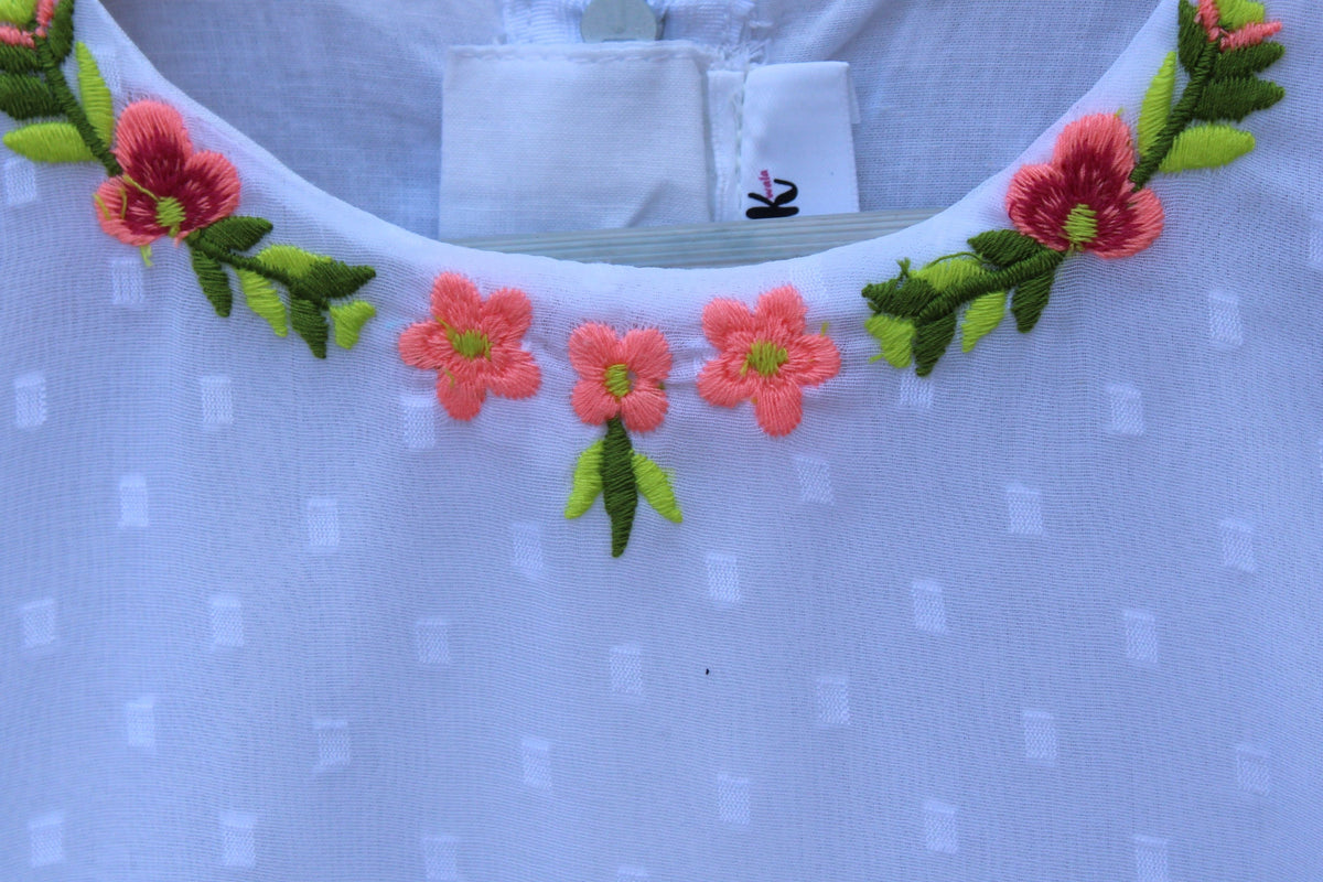 ​White Embroidered Net Party Frock
