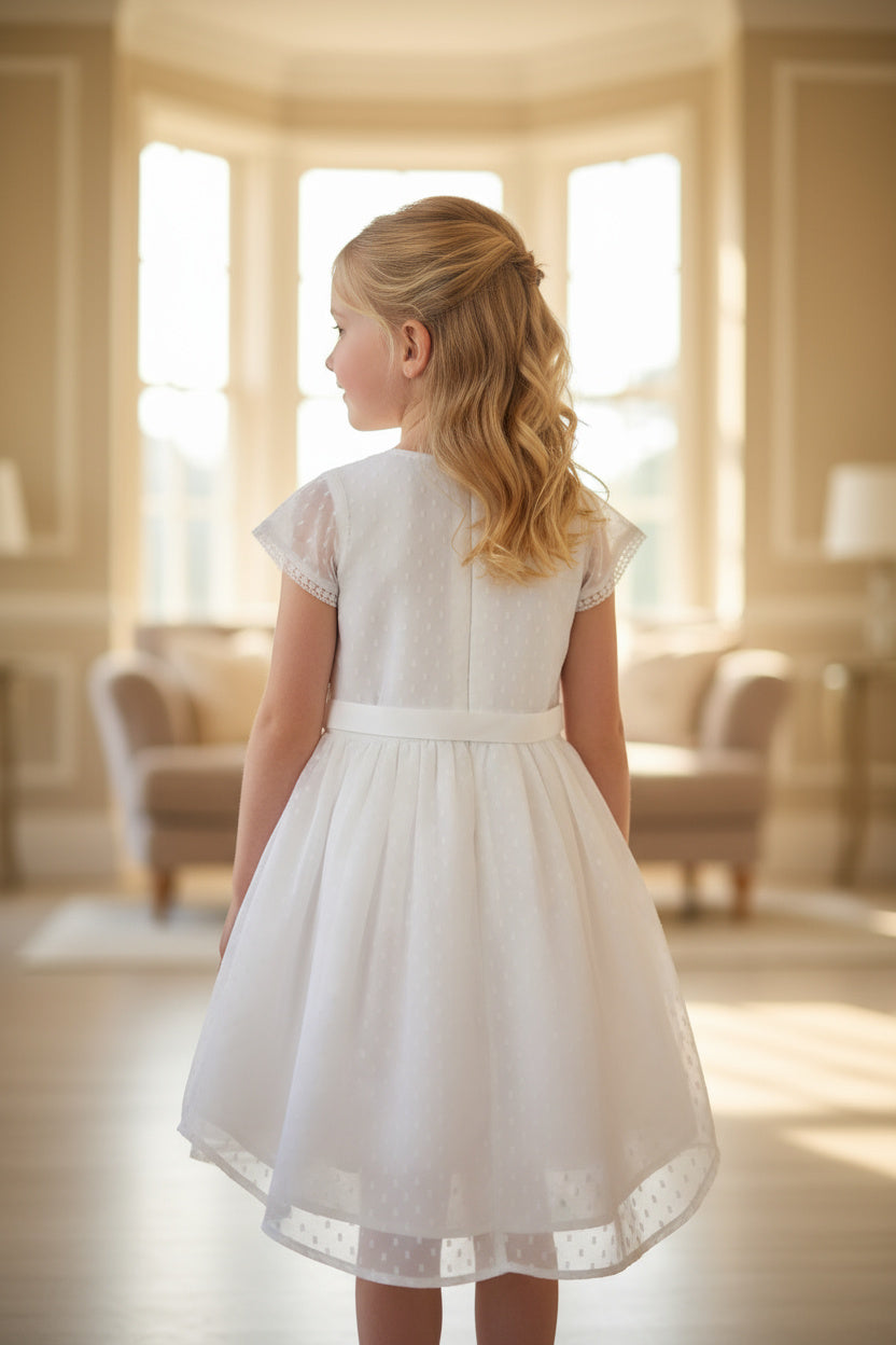 ​White Embroidered Net Party Frock