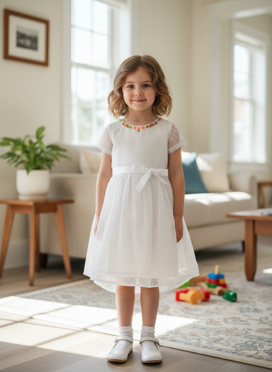 ​White Embroidered Net Party Frock