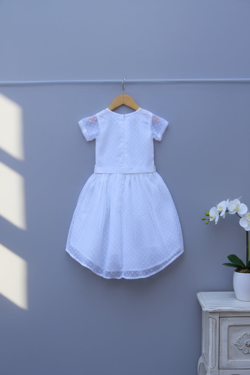 ​White Embroidered Net Party Frock
