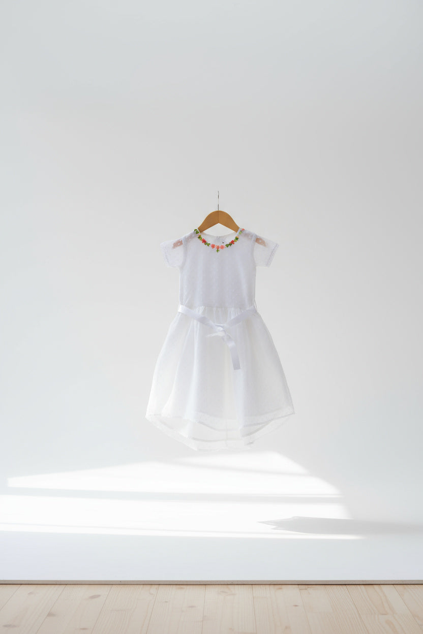 ​White Embroidered Net Party Frock