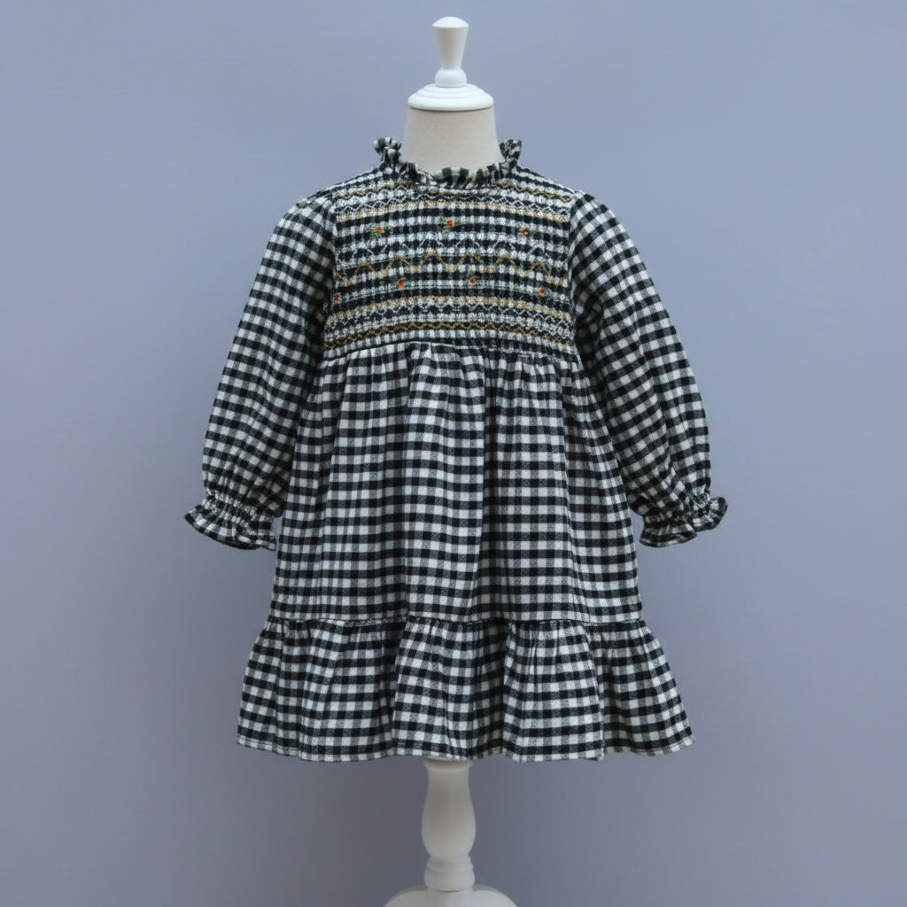 ​Black & White Checkered Cotton Frock
