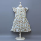 ​White and Golden Floral Print Party Frock