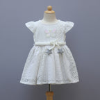 White cream Lace Party Wear Frock for Girls | Elegant Butterfly & Star Design