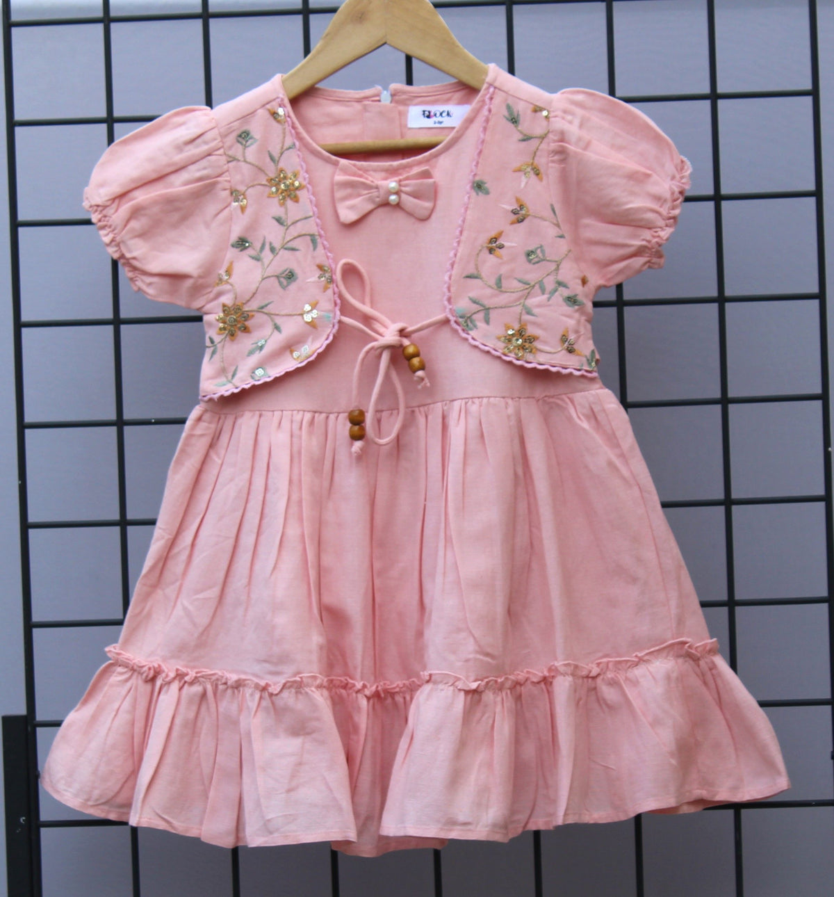 Pure linen Cotton Frock with attached Embroidered Jacket