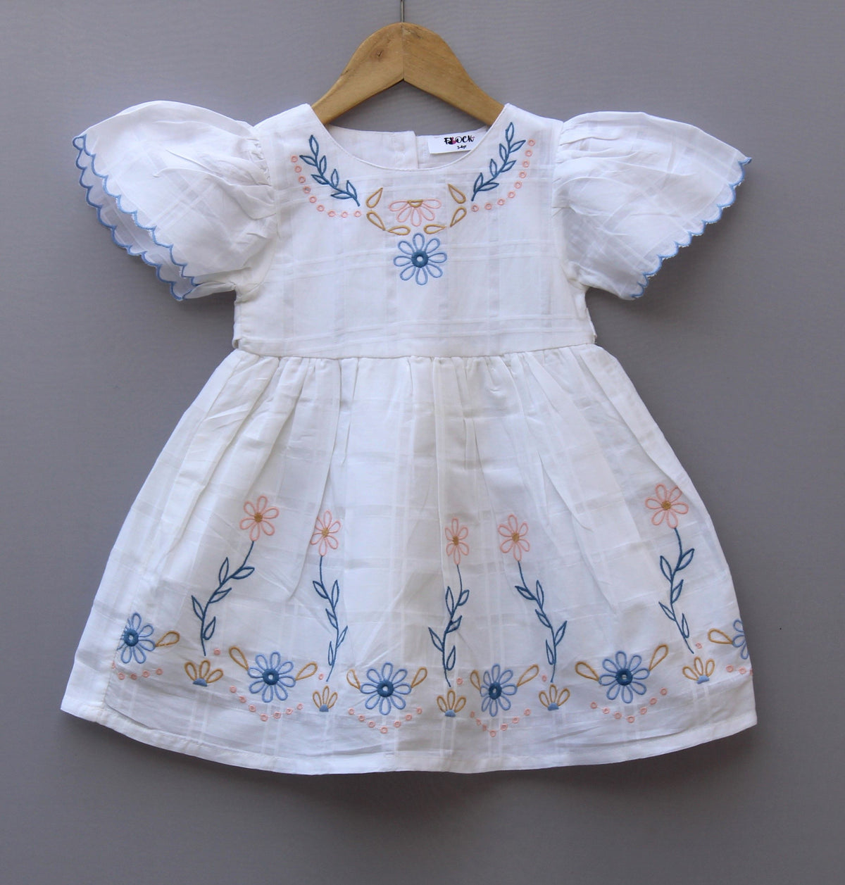 Pure Cotton Baby Girl White Embroidered Frock