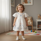 Pure Cotton Baby Girl White Embroidered Frock