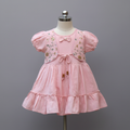 Pure linen Cotton Frock with attached Embroidered Jacket