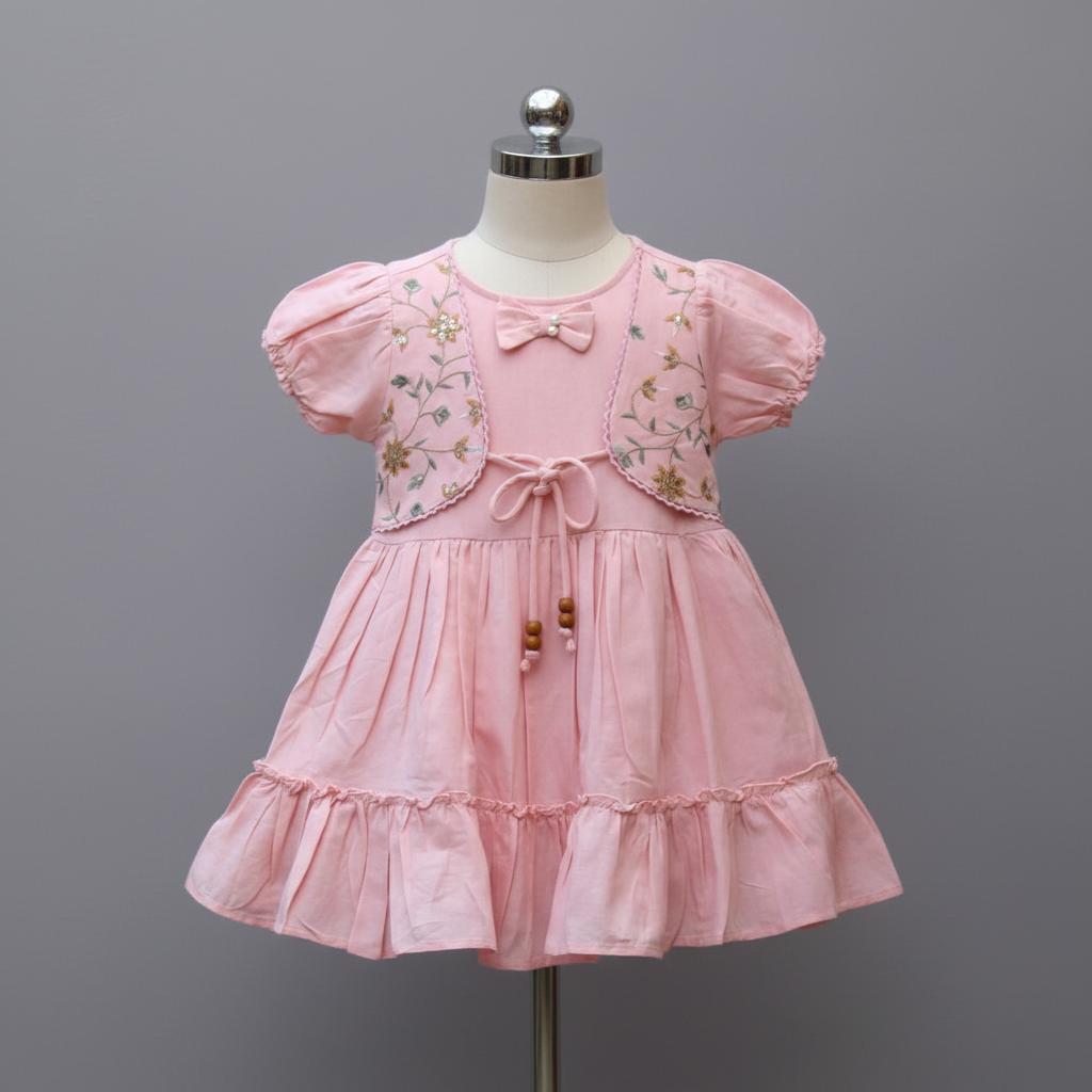 Pure linen Cotton Frock with attached Embroidered Jacket