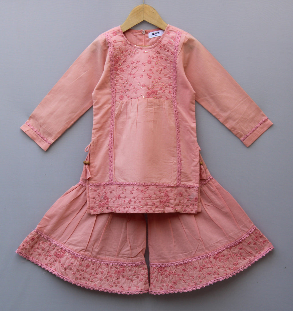 Girl Embroidered Sharara Set | 2-Piece Kurti & Sharara Suit
