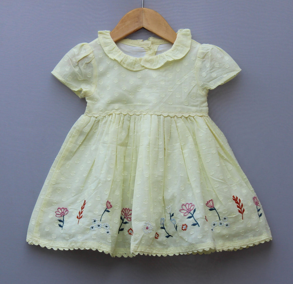 Pure Cotton  Yellow Embroidered Frock