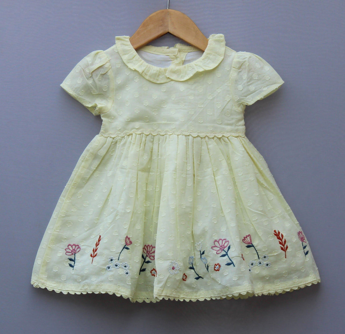 Pure Cotton  Yellow Embroidered Frock