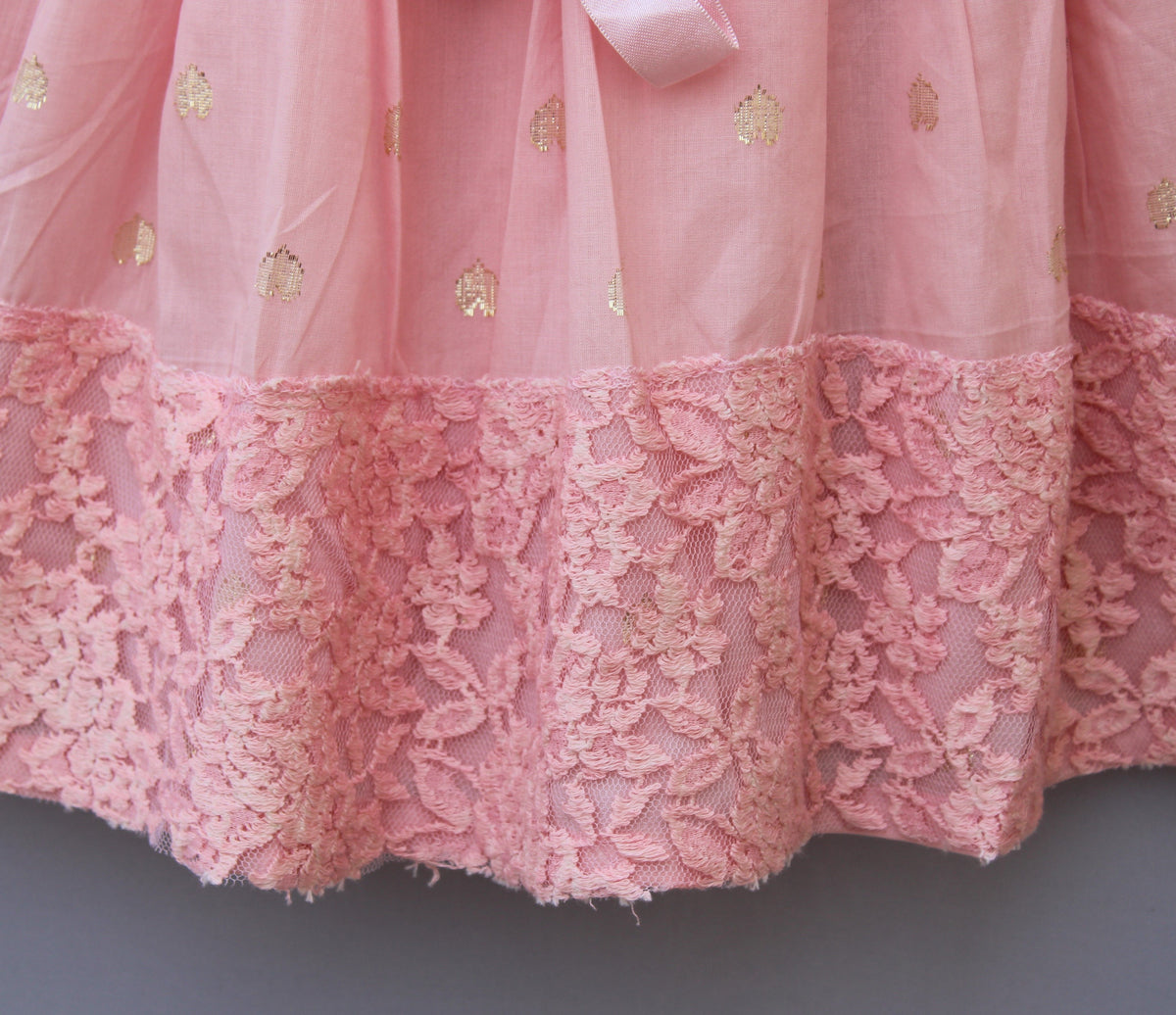 pure cotton Pink Lace Party Wear Dress