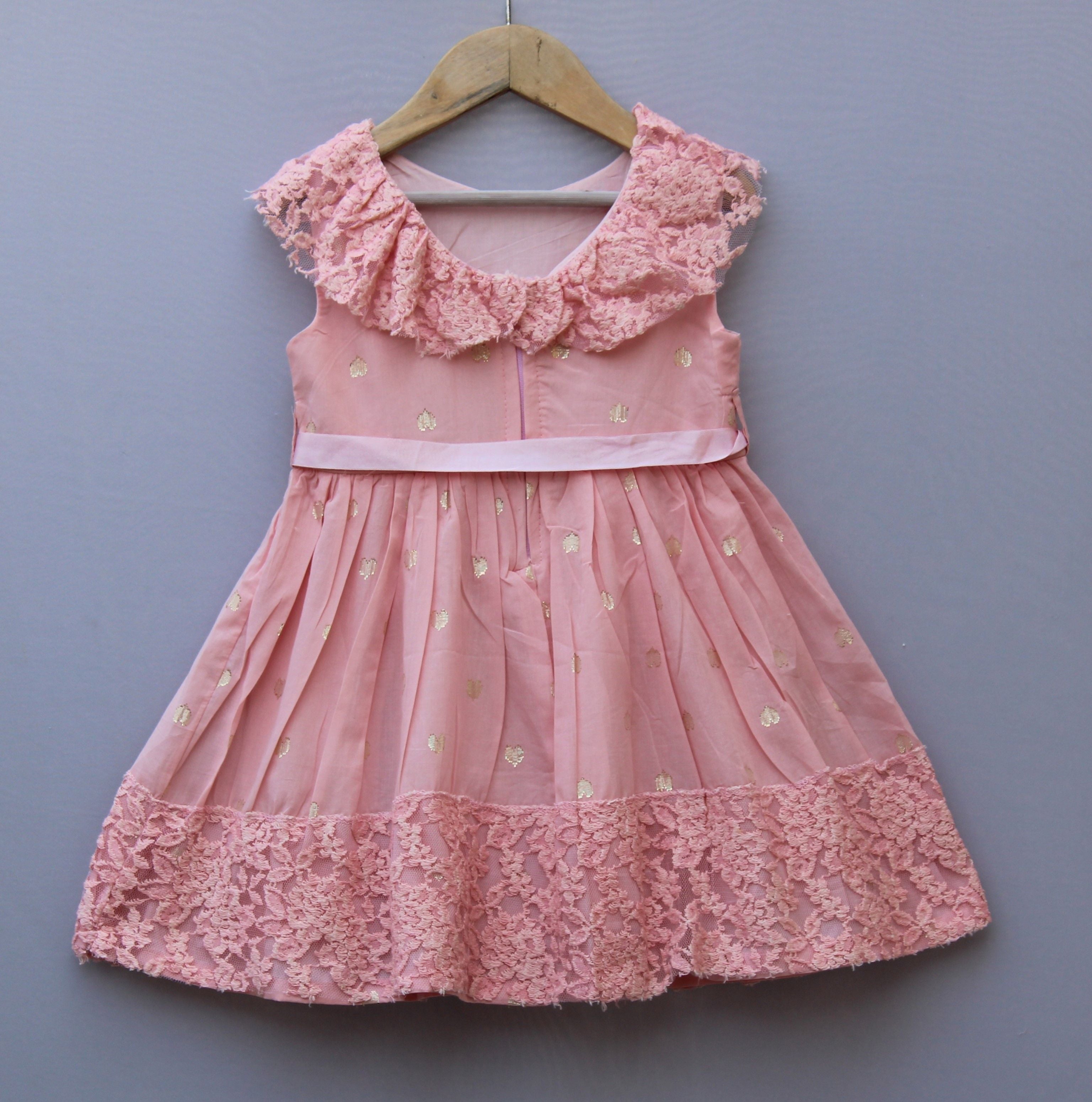 pure cotton Pink Lace Party Wear Dress
