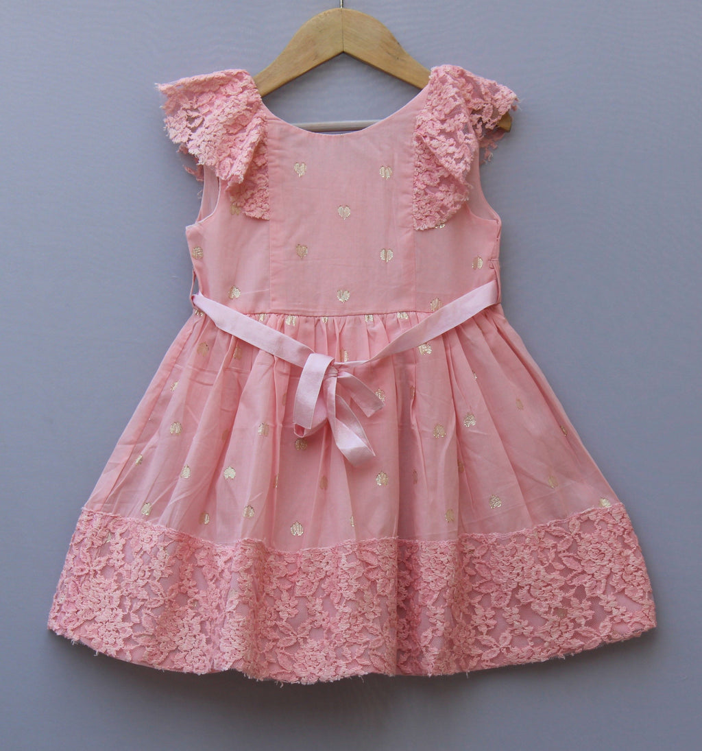 pure cotton Pink Lace Party Wear Dress