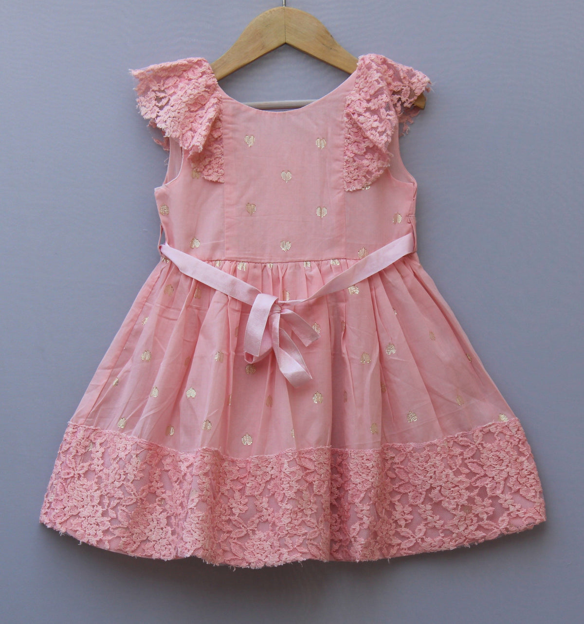 pure cotton Pink Lace Party Wear Dress